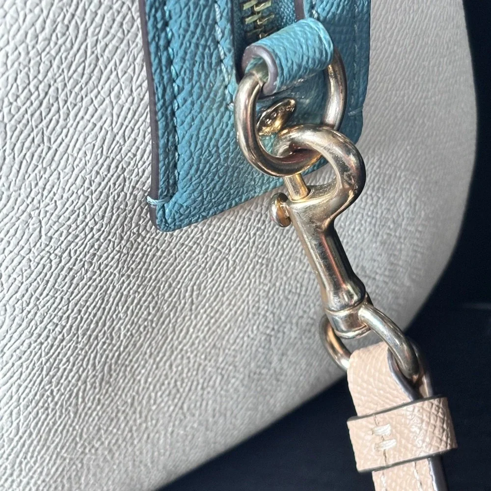 Coach Rowan Colorblock Satchel Purse Wallet Set White Chalk Purple Teal Leather